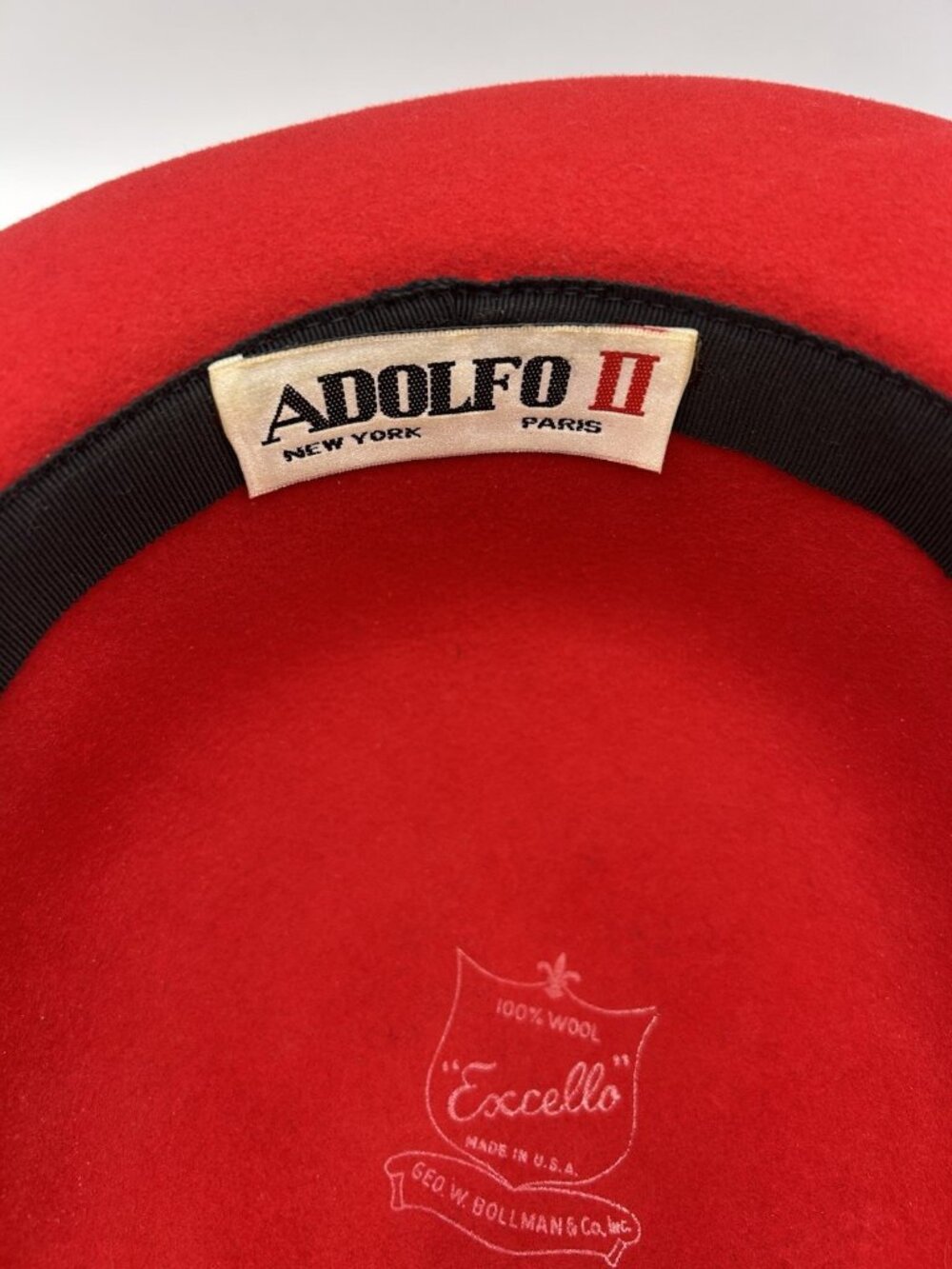 Vintage Adolfo II Red Wool Felt Hat Black Bow Heart Charm USA Excello Chic Style - Picture 8 of 16